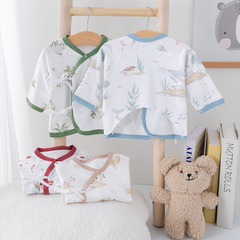 新生兒半背衣夏季純棉無骨清爽透氣和尚服 空調服系帶寶寶短爬服