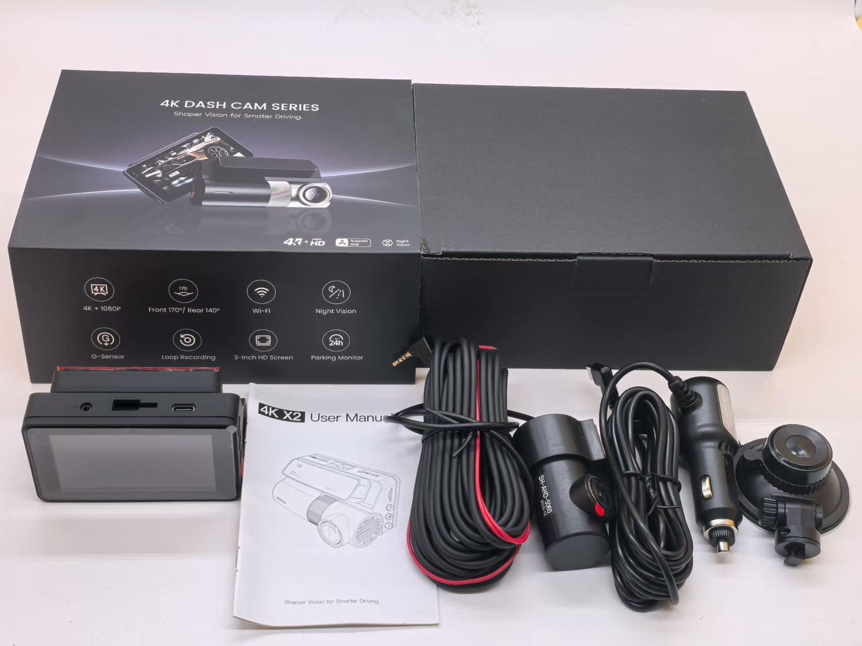 New Model of Car Dash Cam with 4K High-Definition Night Vision, Wifi Mobile Phone Connectivity, Dual Recording Front and Rear, and 24-Hour Monitoring