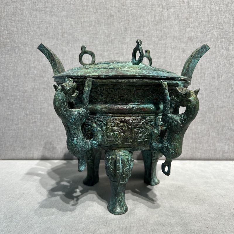 仿古青铜四虎鼎工艺品摆件复古收藏品古玩送礼厂家直销手工铜艺