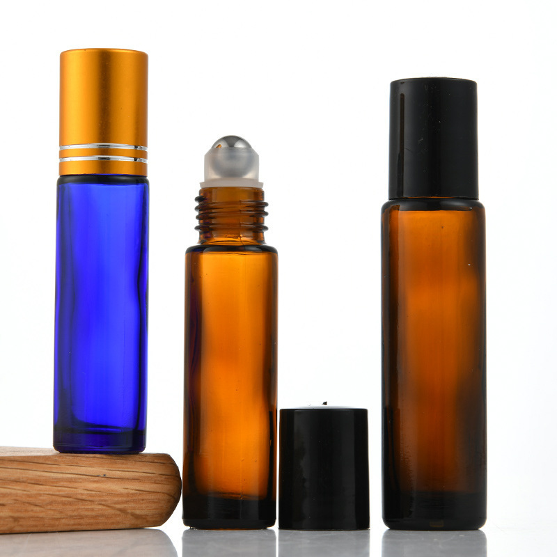 Brown trial size rollerball bottle 5ml 10ml dark brown essential oil rollerball bottle perfume cosmetic eye cream dispenser bottle