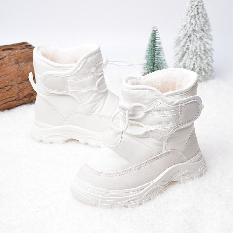 Stivali invernali per bambini Stivali da neve neri per bambini Scarpe in caldo cotone per ragazzi e ragazze con suola morbida in velcro_voghion.com
