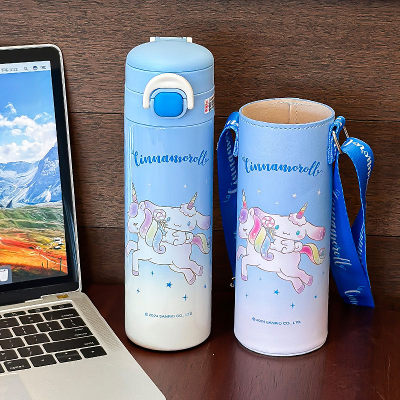 Sanrio Kulomi Taza de calor para niños 2024 nuevo tipo con taza de agua de paja para niñas lindas tazas de doble bebida portátiles