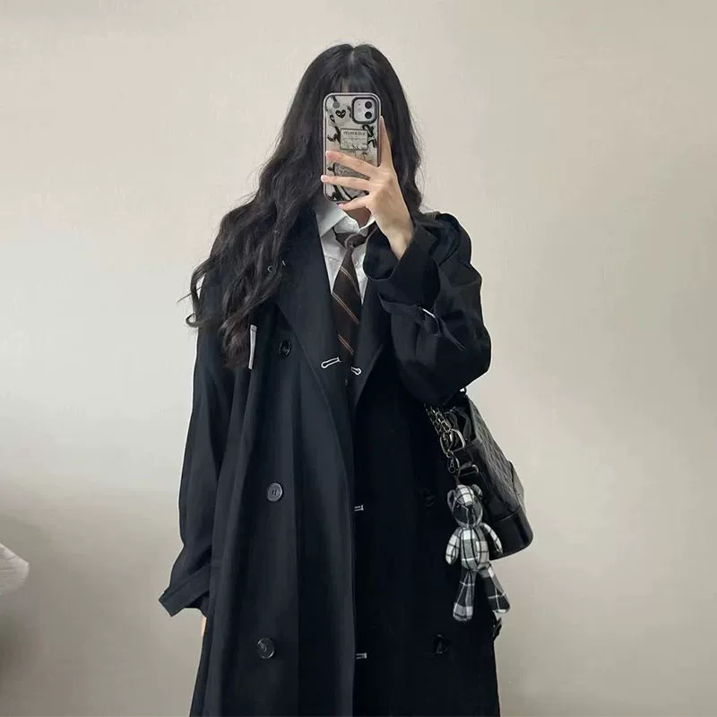 Осеннее длинное trench coat для студентов, до середины, корейский стиль, западный стиль