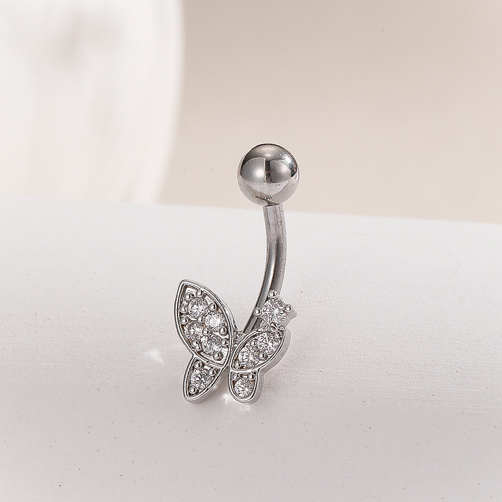 Piercing nombril en acier inoxydable avec papillon en zirconia_voghion.com