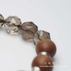 天然老山檀檀香 天然茶晶菱形珠 银耀石 s925银配饰DIY设计款手串