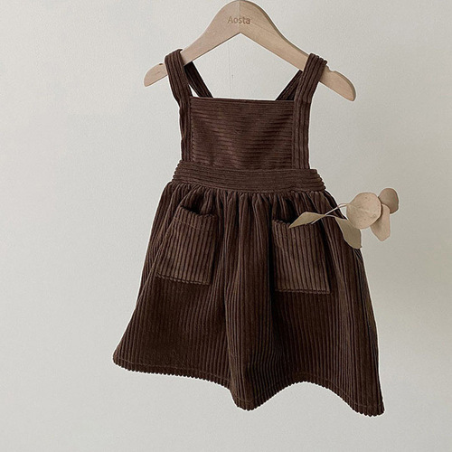  Korean version spring and autumn baby children's clothing corduroy dress 100-day-old baby girl forest style artistic vest dress