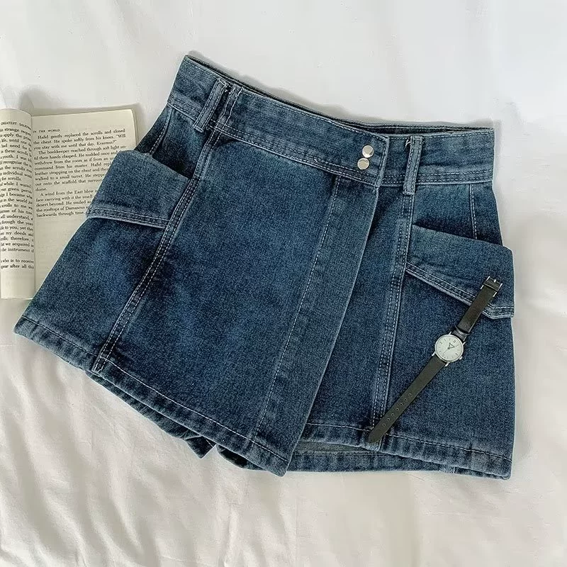 Джинсовые шорты с высокой талией нерегулярные дети 2024 лето новая свободная тонкая тонкая тонкая юбка