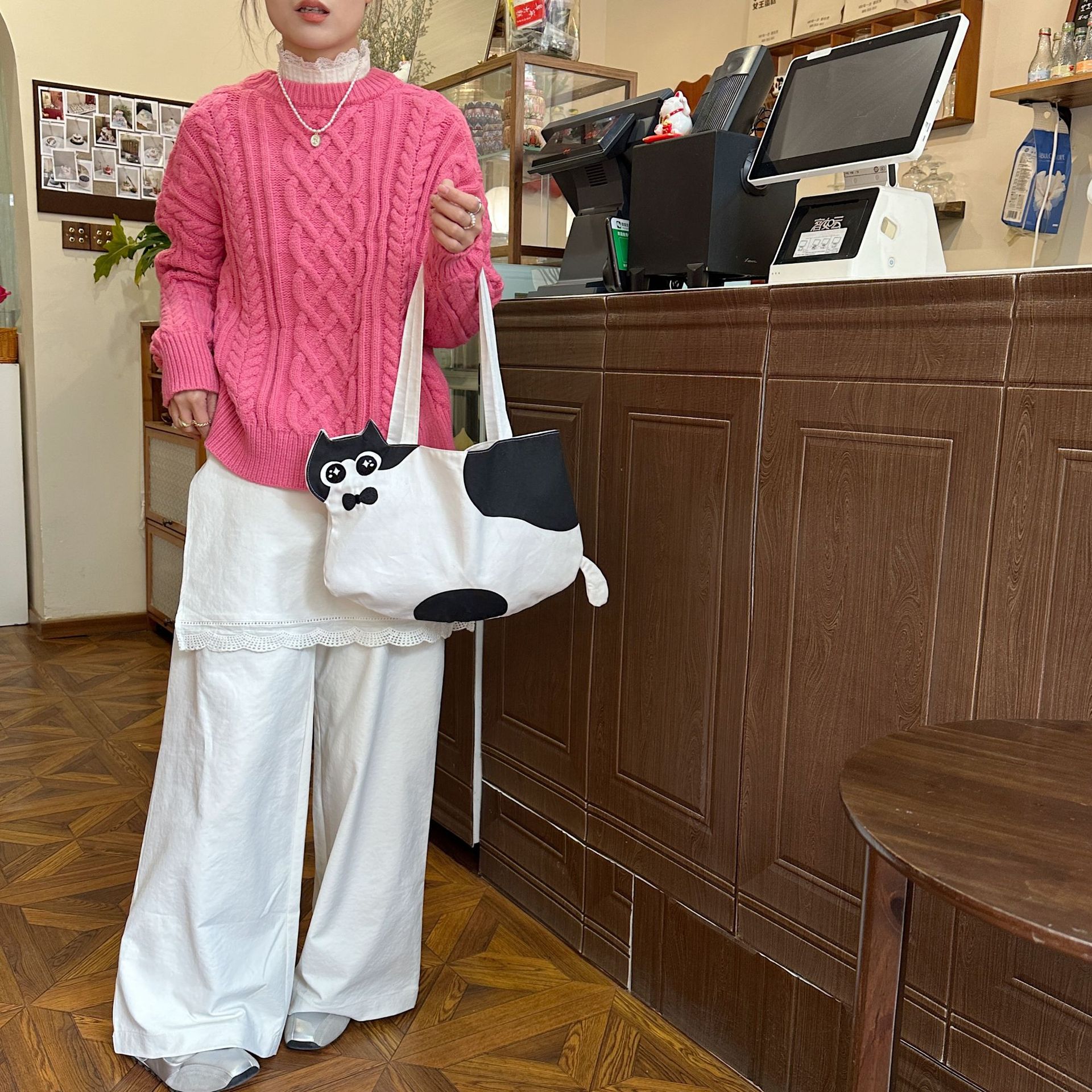 Women's Canvas Cat Cute Square Open Tote Bag display picture 16