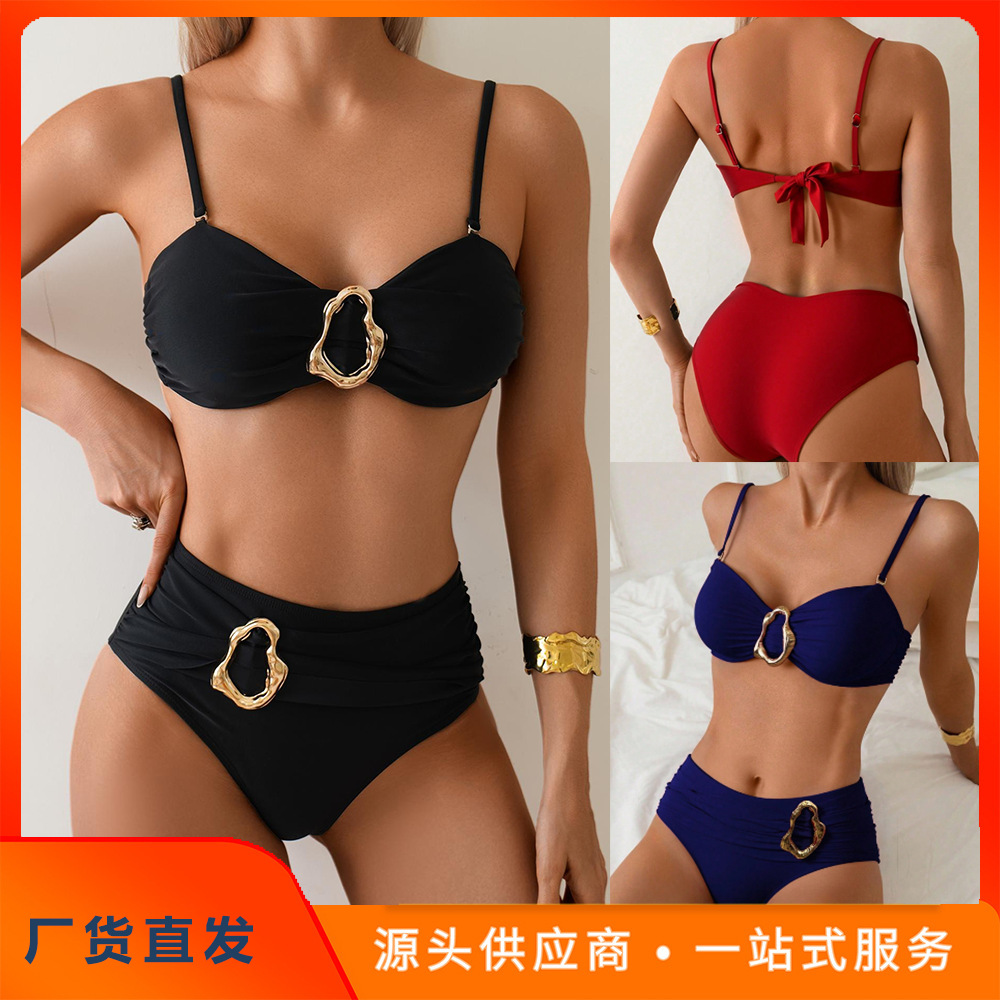 Xingcheng Factory Cross-Border 2025 New Swimsuit European and American Foreign Trade Solid Color Fashion Sexy Bikini