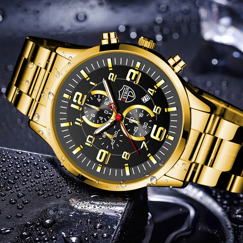 DEYROS gold watch large dial men's watch Middle Eastern luminous calendar steel band men's watch