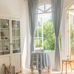 Imanqi Yun Plain Color Striped Embroidered Sheer Curtains Semi-Darkening Kitchen Living Room Window Treatments