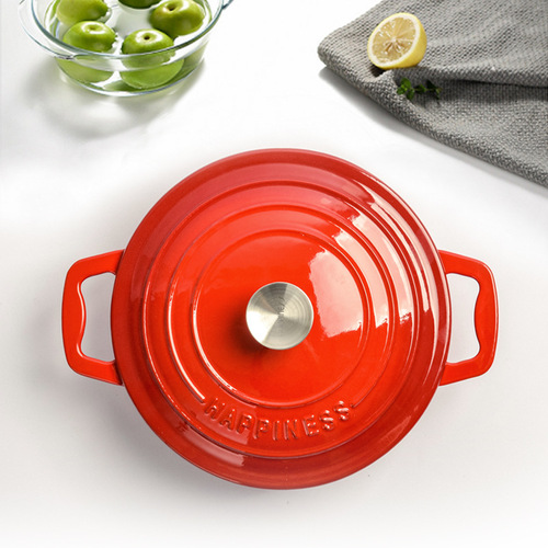 Small Happiness Enamel Cast Iron Dutch Oven Baking Pot Household Multifunctional Stew Pot Seafood Pot Soup Pot Induction Cooker Compatible