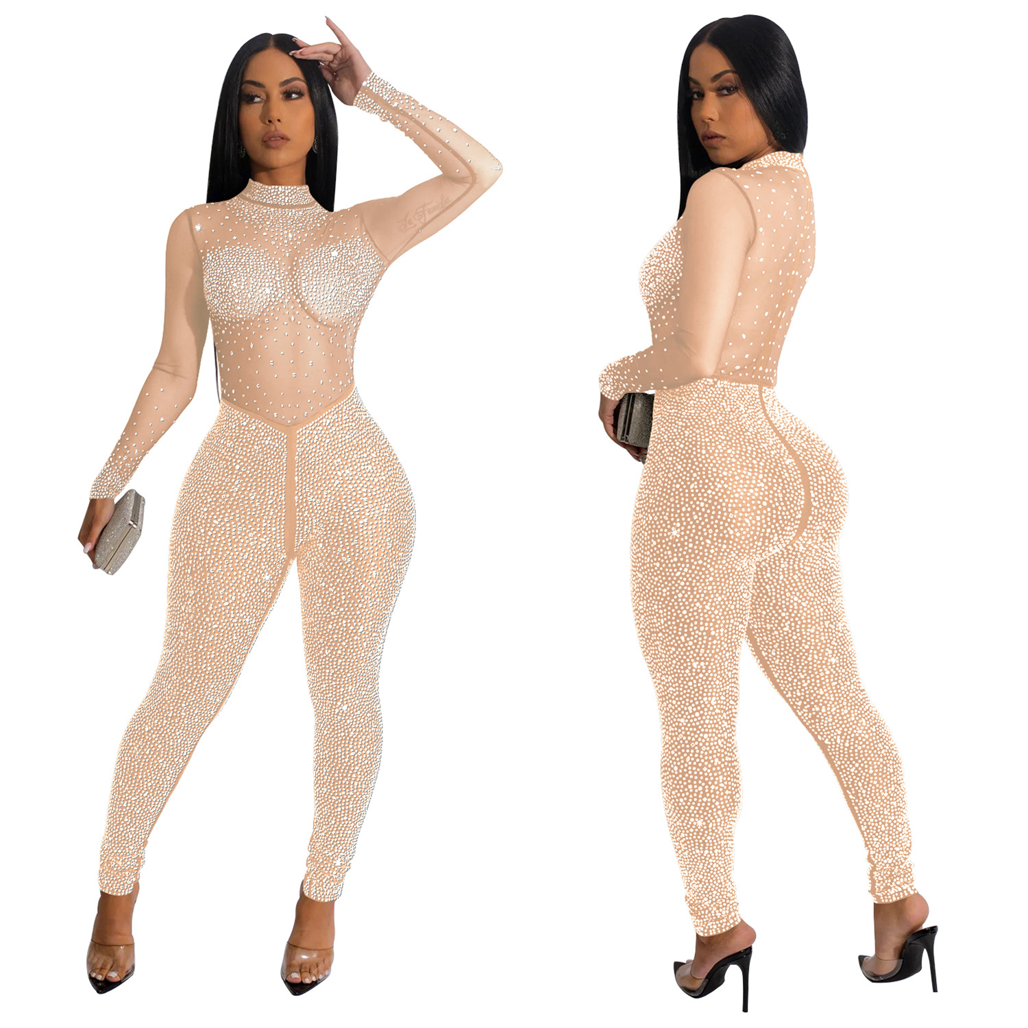 315g Weight Long Sleeve Sleeve Length Ankle-Length Pants Length Spandex, Polyester Fabric Type Mid Waist Waist Line Jumpsuits Pants Type Stretchy Elasticity Bodysuits Tops Type Party, Cocktail Party Occasion Skinny Fit Type Solid Color Pattern Spring, Autumn Season Women's Gender Diamond Design Hip-Hop Style Women's Party Cocktail Party Bodysuits Hip-Hop Solid Color Ankle-Length Diamond Jumpsuits 19