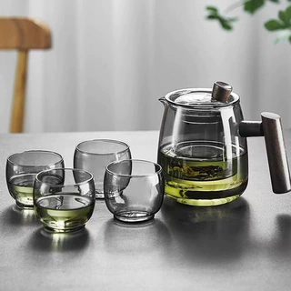 日式茶水分离玻璃泡茶杯茶具套装搭配电陶炉泡茶壶胡桃木商务礼品