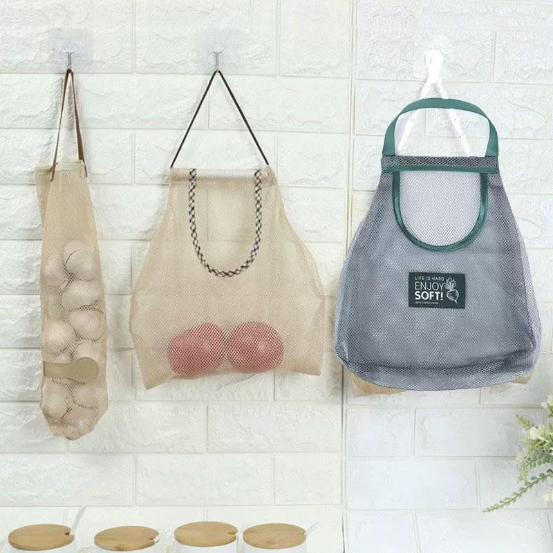 可挂式果蔬收纳网袋便携提手厨房多功能镂空透气大蒜洋葱挂袋