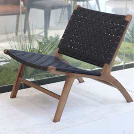 马鞍椅躺椅北欧实木藤编单人沙发阳台休闲麻绳编织椅子藤椅沙发椅