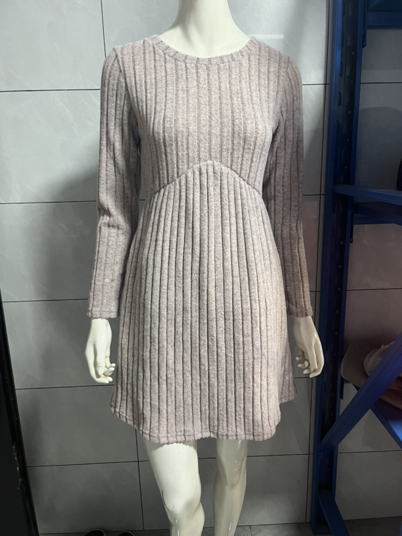 Bohemian Mid-length Autumn Winter Dress Irregular Brushed Ribbed Skirt_voghion.com
