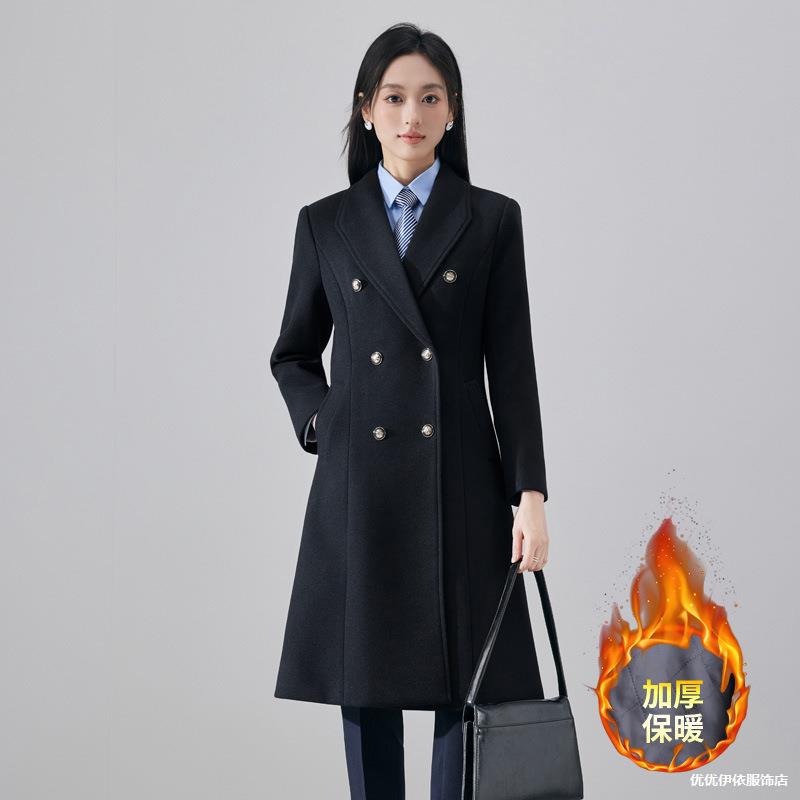职业装呢子大衣女冬季新款气质通勤正装工作服夹棉加厚中长款大衣