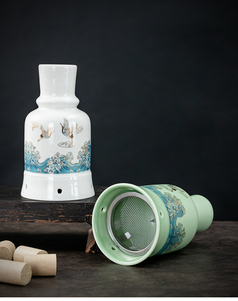 Ceramic Moxibustion Jar Double-Layer Celadon Warm Therapy Device with Gua Sha Massage and Herbal Steaming Function preparation