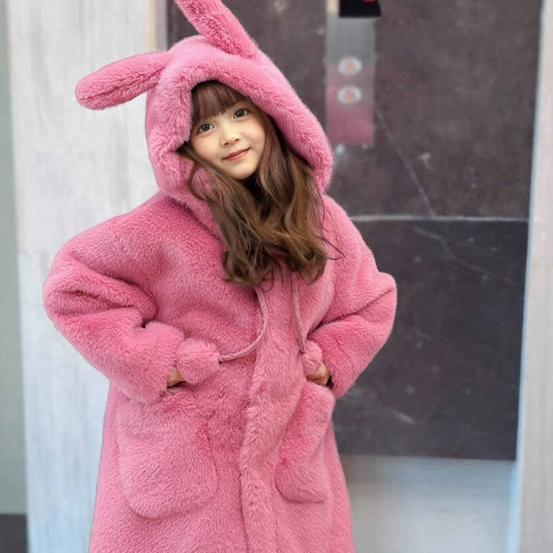 Детское однотонное длинное пальто-куртка 2024, новая зимняя модель, стильный повседневный теплый свитер для девочек