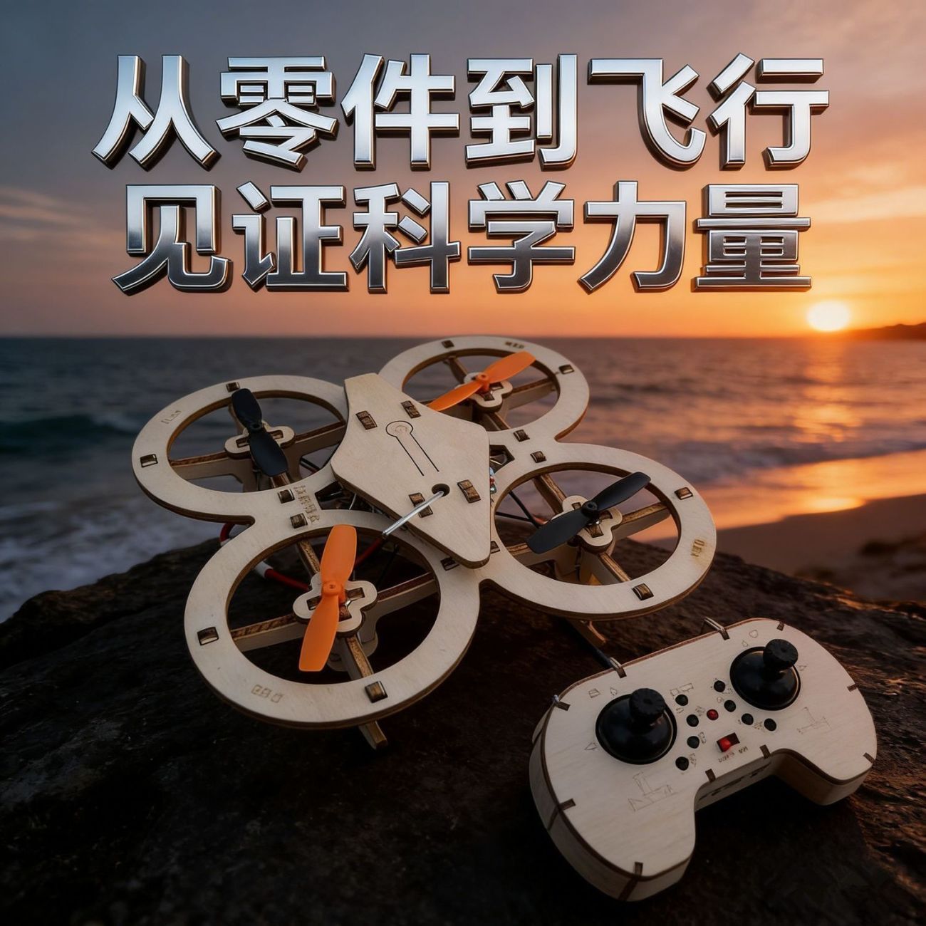 Wooden Assembly DIY Quadcopter Drone Science and Education Experiment Handmade Remote Control Aircraft Handmade Children's Toy