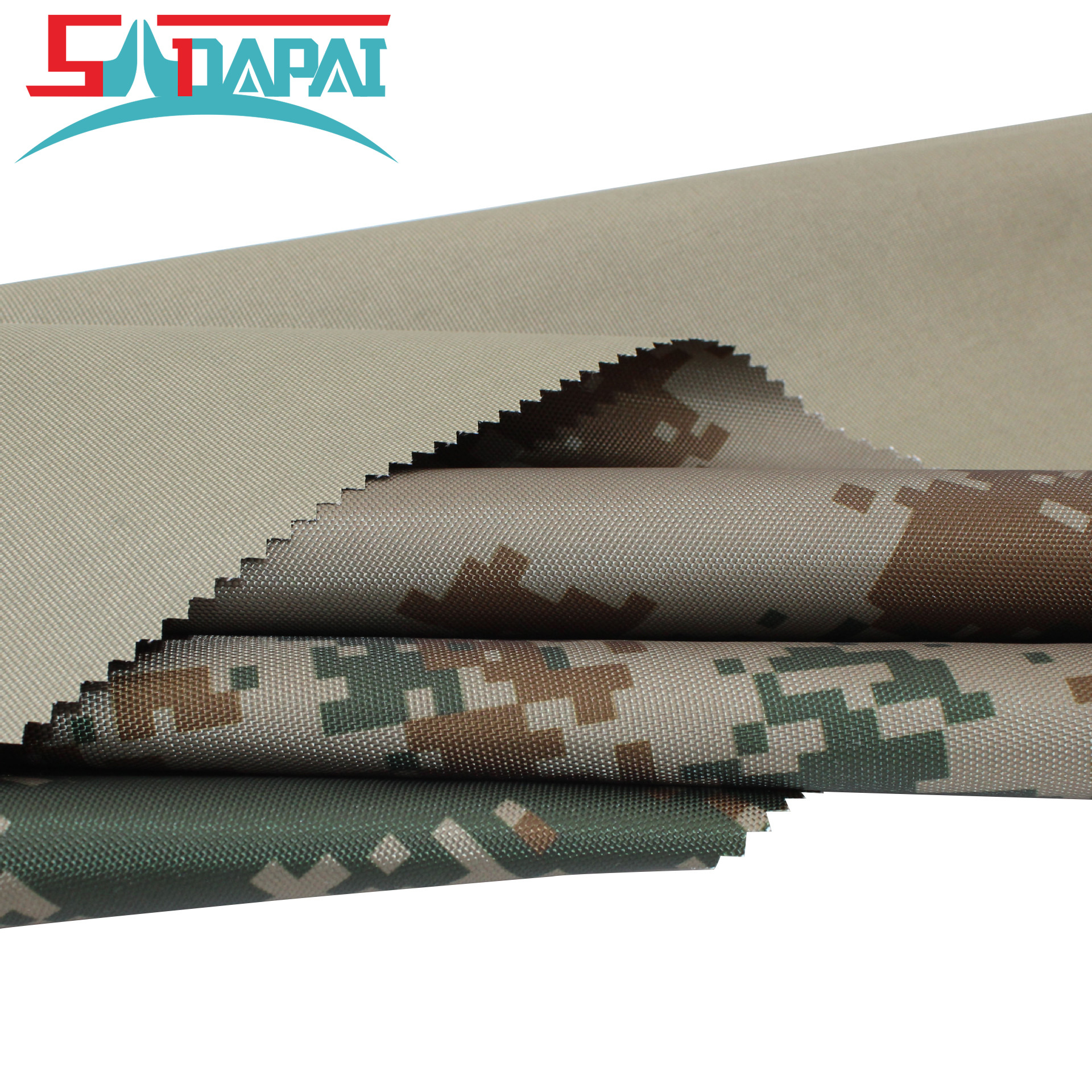 600D古治果汁料PU厚涂层双面热转迷彩印花PVC户外牛津布