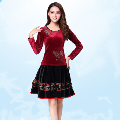 Square dance clothing autumn and winter new long-sleeved women's gold velvet dance skirt suit middle-aged and elderly dance costumes