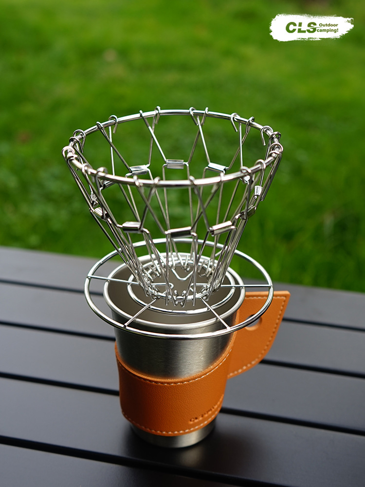 Filtro de café de mano CLS acampar al aire libre portátil plegable goteo de café estante de acero inoxidable 304 retro colador
