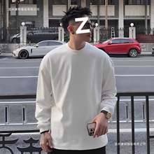 400G重磅棉长袖T恤男纯色款春秋季圆领基础款宽松百搭圆领上衣潮
