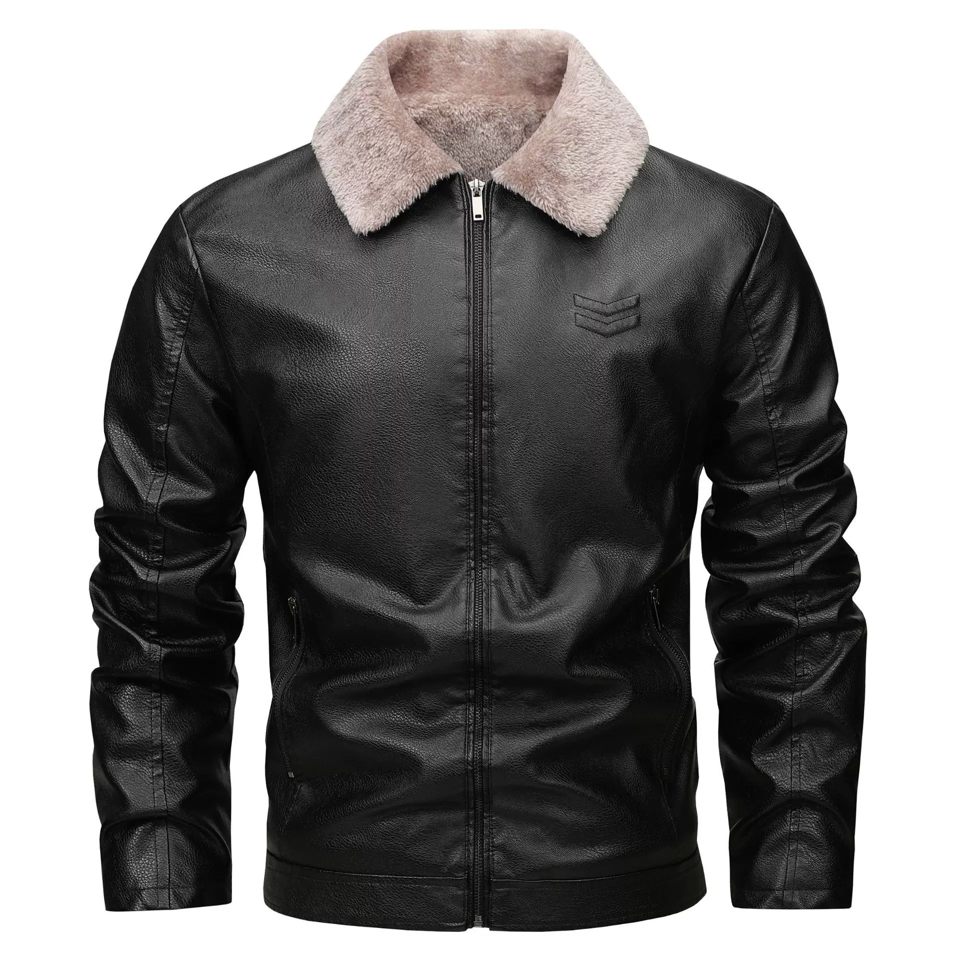 2025新品欧码跨境上衣加厚绒皮夹克PU皮男士皮衣秋冬轻商务休闲