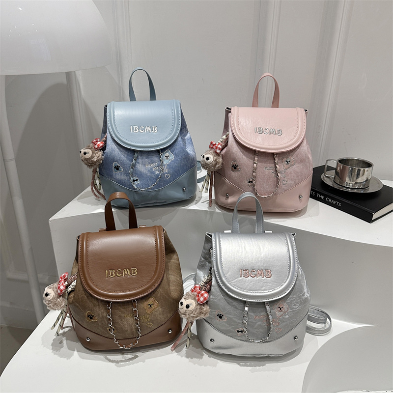 Dulce y linda moda color sólido nuevo estilo mochila mujer simple tendencia estudiantes de gran capacidad mochila de clase