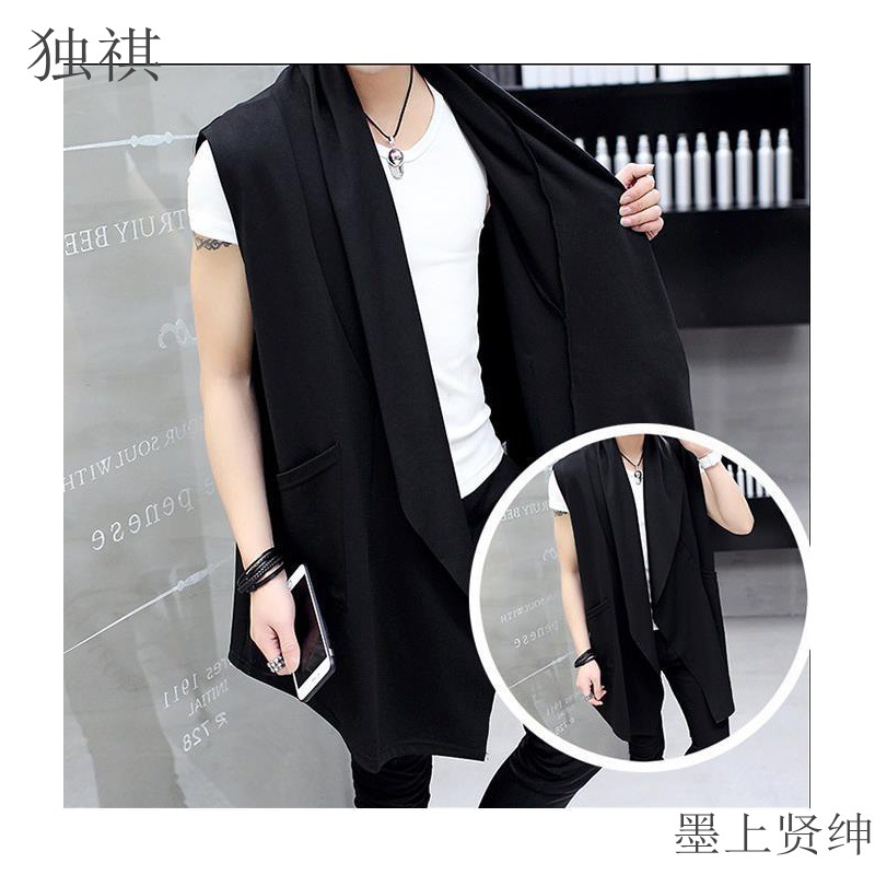 Men's Summer Trench Coat, Mid-Length, Stylish, Slim Fit, Sleeveless Vest, Casual, Thin, Korean Style Cape/Cape