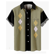 短袖衬衫外贸欧美男装休闲潮男士短袖3D数码印花衬衫外贸男装衬衣