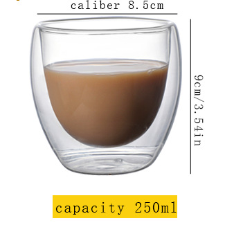 Transfronterizo 8.45oz taza de café de doble vidrio alta taza de agua de borosilicano taza de jugo de leche de desayuno aislamiento de doble capa