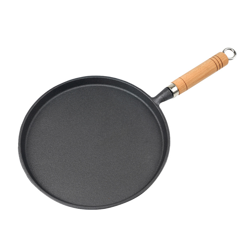 Sartén de hierro fundido sartén de hierro de cerdo no recubierto panqueque antiadherente panqueque de mano pan palillos pizza hornear pan 26cm