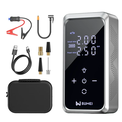 Dual-Screen Car Emergency Starting Power Supply, Air Pump, Integrated Power Bank, Portable Battery Ignition Starter, Portable (Kempinq və səyahət) - buwei-cp12-10000mah-smart-clip-storage-bag-silver