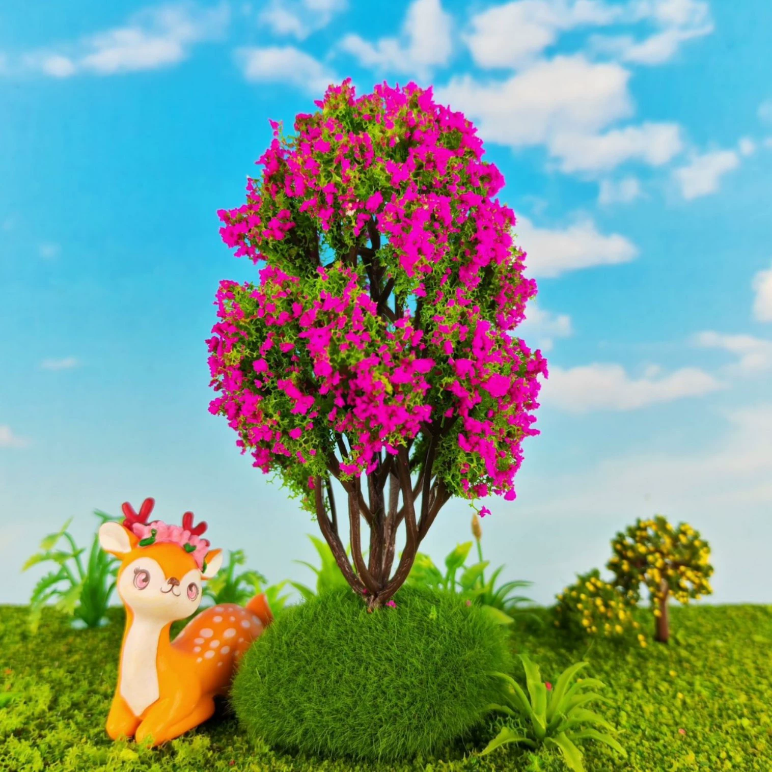 Архитектурная модель песочного стола, архитектурная модель, микроландшафтное украшение, искусственная пластиковая цветочная модель, четырехконечная подставка для дерева