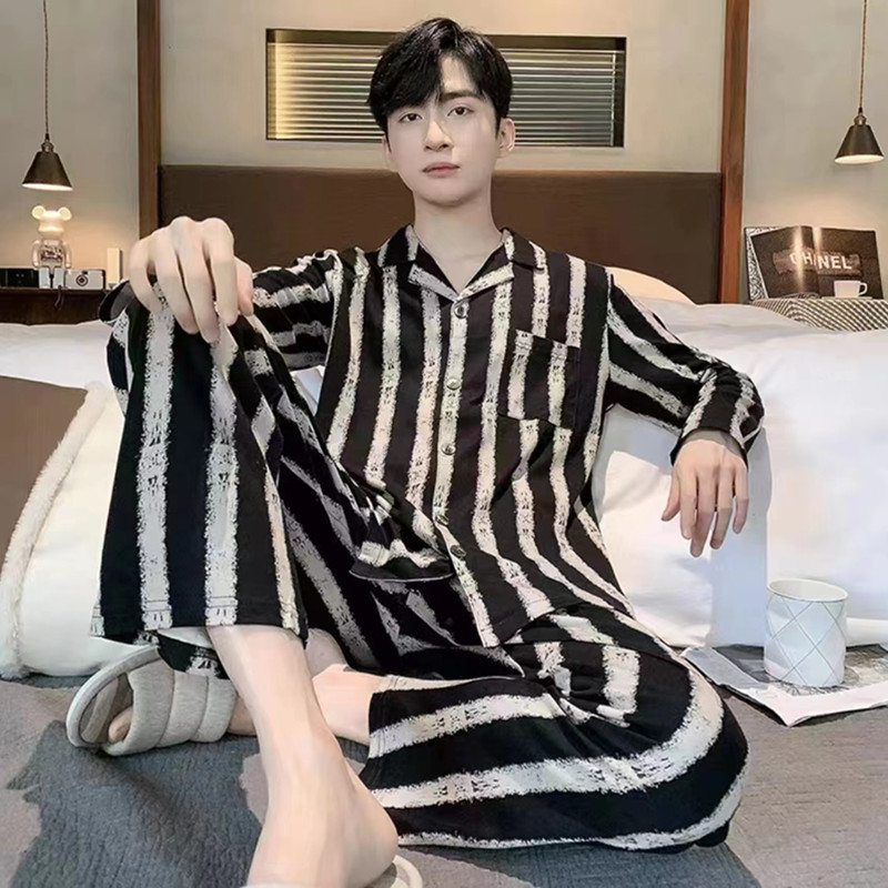 Otoño nuevo pijama de hombre simple rayas ocio primavera otoño invierno set de ropa casera de cuatro estaciones chatter puede ser un agente