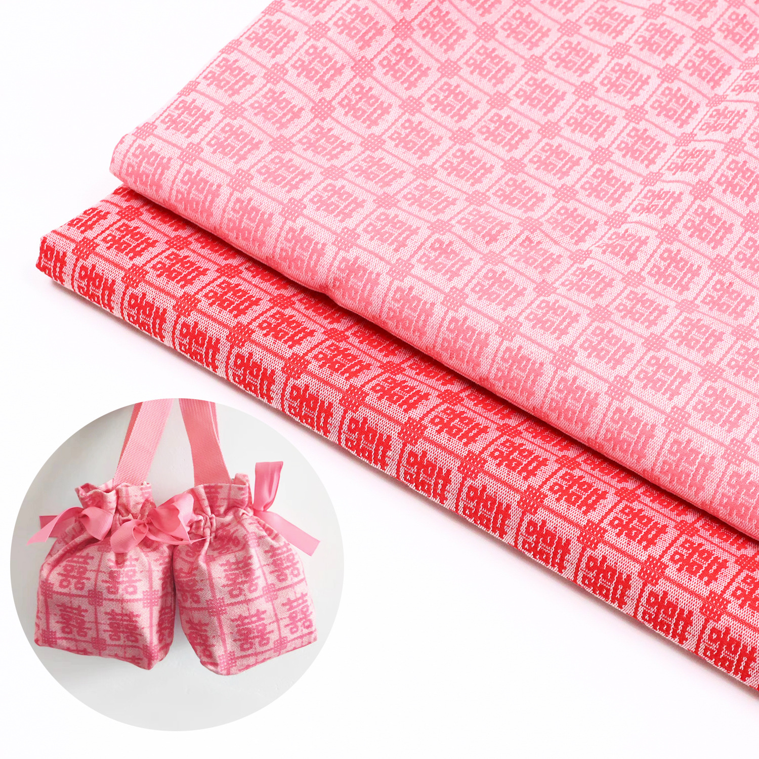 新中式囍字婚庆面料喜字提花布 花束包装材料喜糖袋伴手礼盒面料