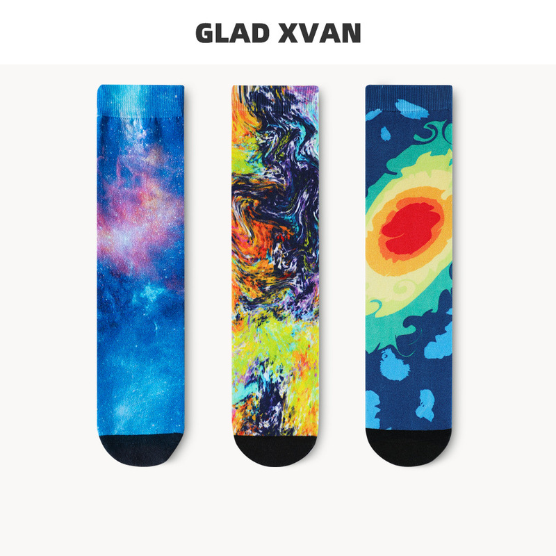 3D Printing and Dyeing Summer Mint Fiber Mid-tube Socks Couple Socks Men's Creative Visual Women's ins Fashionable Long-tube Socks