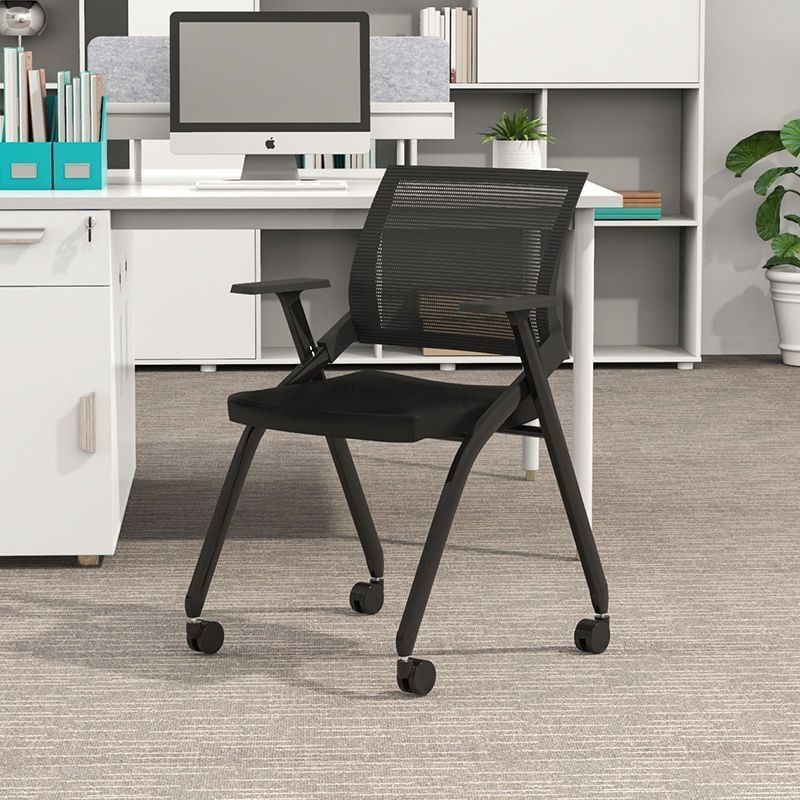 Office computer chair can be stored with pulley conference chair staff chair four-legged folding conference training chair