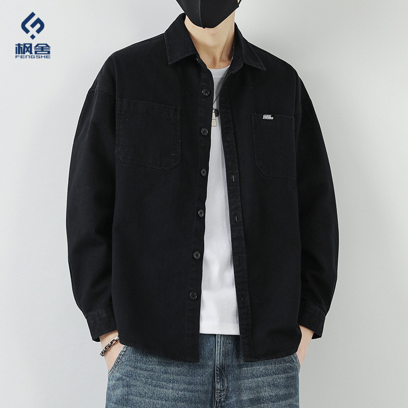 Fengshe Men's Clothing/Shirt Men's Loose Fashionable Casual Lapel Long Sleeve Top New Knitted Cotton Jacket