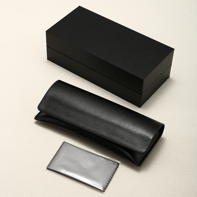 Bl Black and Gray Leather Wallet Glasses Case Set Black Luxury Twin Style Large Long Leather Wallet Magnetic Oil Edge Texture Sunglasses Bag Available