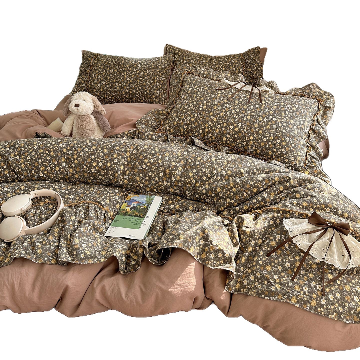 Cama de aire princesa de algodón de encaje de cuatro piezas madre y bebé clase A sábanas de cama desnudas cubierta cama de dormitorio gaza de tres piezas