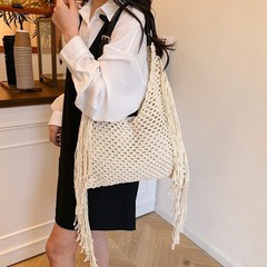 ニッチショルダーわらバッグ新しい大容量手織りバッグカジュアルマザーズバッグ女性の休暇ビーチトートバッグ