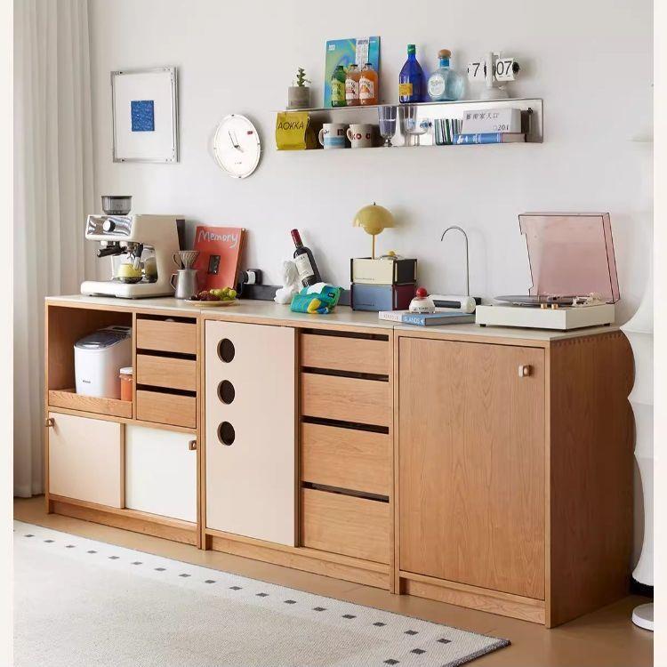 Mortise and Tenon Module Sideboard Cherry Color Small Apartment Floor-Standing Coffee Bar Slate Storage Tea Cabinet