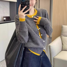 撞色假两件针织开衫女2025秋冬季高级感慵懒风内搭毛衣设计感上衣