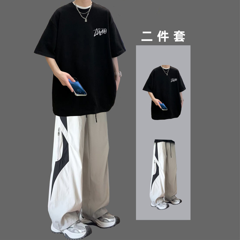 Bf Functional Style Short-Sleeved Suit for Men 2026 Summer New Loose Casual Sportswear Youth Trendy Two-Piece Set Bf Functional Style Short-Sleeved Suit for Men 2026 Summer New Loose Casual Sportswear Youth Trendy Two-Piece Set