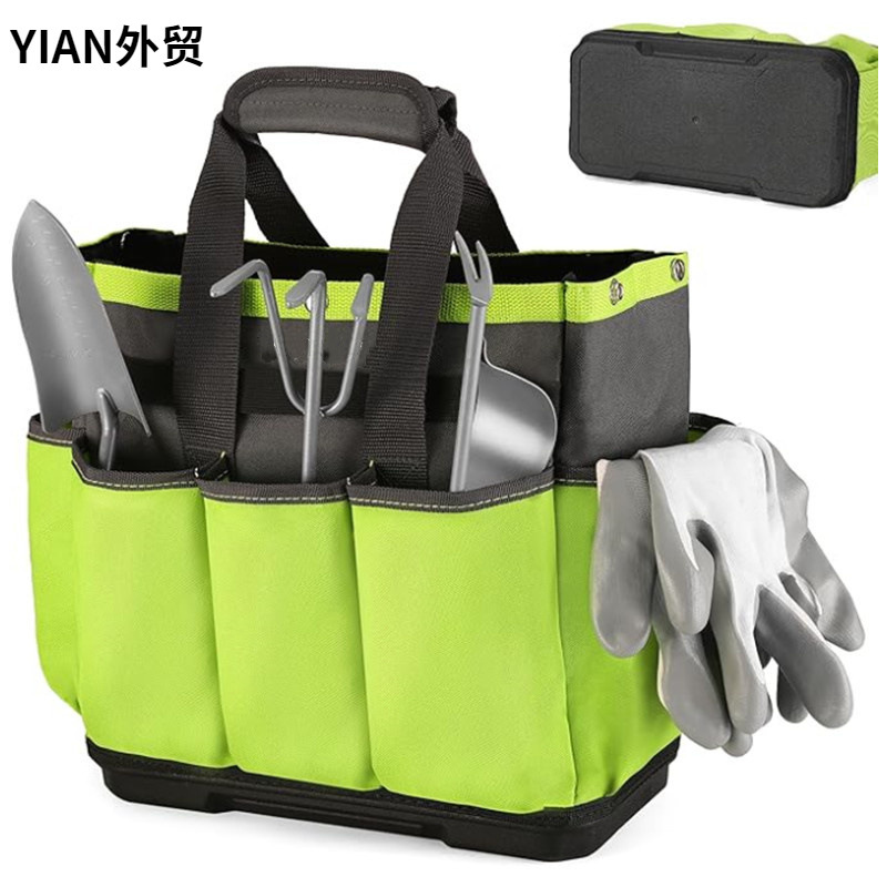 跨境新款加厚耐磨花园工具包带防水塑料底牛津布手提包室内外包