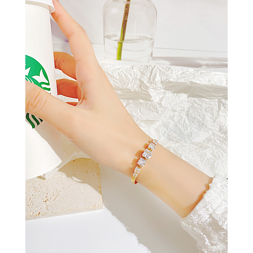 Simple Style Geometric Stainless Steel Inlay Zircon Bracelets 1 Piece